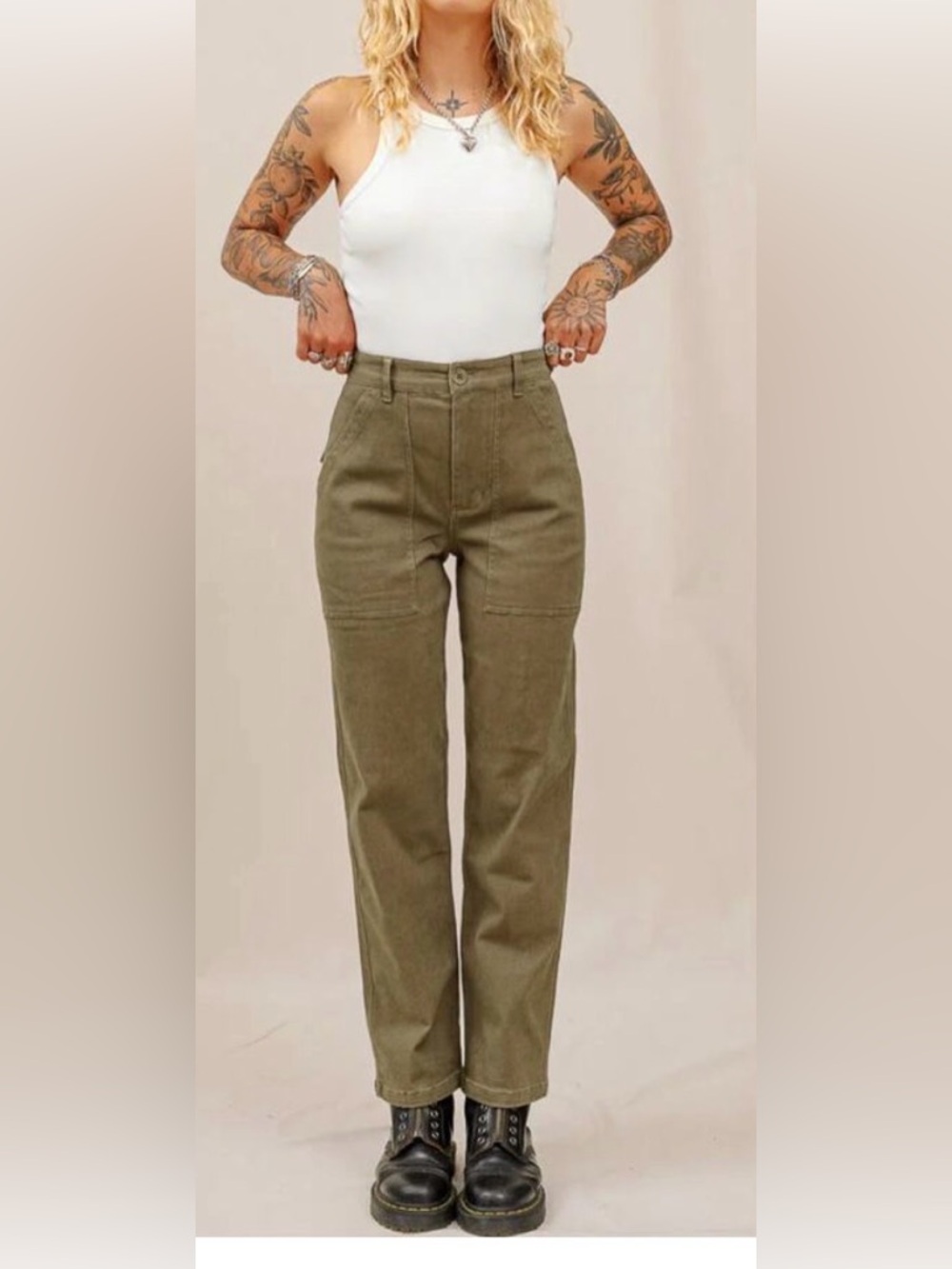 p&co olive green fatigue cargo pants